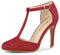 Allegra K Women Rounded Toe Stiletto Heel T-Strap Dress Pumps Red 8 UK/Label Size 10 US