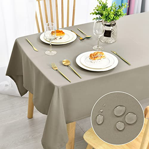 DWCN Taupe Tischdecke 140x240cm Fleckschutz Abwaschbar Tischwäsche Wasserdicht Tischtuch für Esszimmer, Garten, Party, Hochzeiten oder Haushalt