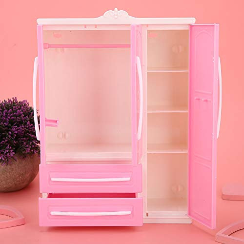 3-Türer Puppenhaus Kleiderschrank, Spielzeug Puppen Möbel, für Zuhause Puppen Mädchen