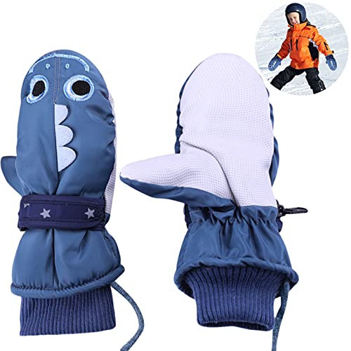 JOKILY Kinder Skihandschuhe, Wasserdichte Winterhandschuhe, Outdoor Handschuhe, Niedliche Cartoon Hai Kinder Warme Fäustlinge, Unisex, Alter 5-10 Jahre, Blau