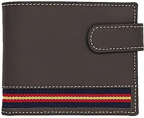 Hispapiel Cartera Hombre pequeña con Bandera de España. Billetera de Piel marrón Caballero, Tarjetero Monedero de Cuero auténtico. Made in Spain (Horizontal)