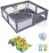 COSTWAY 206 x 186cm Baby Laufstall mit 50 Spielbällen, Laufgitter mit atmungsaktivem Netz & Reißverschluss, Krabbelgitter mit 2 Türen, Laufgitterzelt für Säuglinge & Kinder(Dunkelgrau, Grün Matratze)