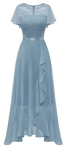Berylove Sommerkleid Damen Lang Abendkleider Elegant Für Hochzeit Sommerkleid Ballkleid Hochzeitskleid Brautjungfernkleider A Linien Kleid BLP7051NC Grey Blue S