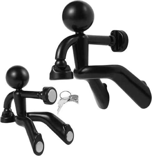 Cumilo Magnetic Key Holder Versatile Black Little Man Magnet Key Holder for Keychains Magnet Key Holder Strong Magnetic Key Hook Wall Mounted Key Clip Suited for Any Metallic Surface