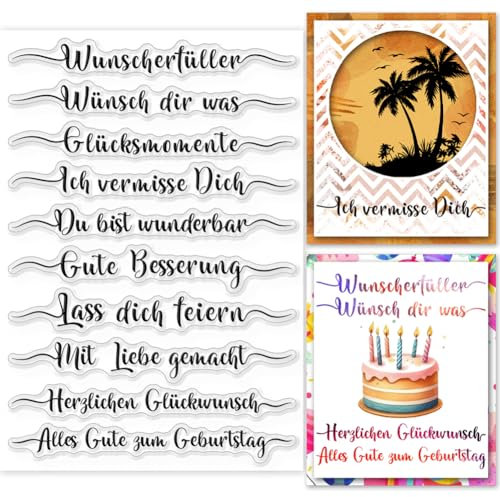 GLOBLELAND Segensstempel Mit Deutschen Sprüchen Transparente Stempel Für DIY Scrapbooking Deutsche Wortphrase Silikon Stempel 11x16 cm Silikonstempel Siegel Zum Kartenmachen Tagebuch