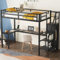 Double XL Loft Bed with Stairs and Wardrobe, Sturdy Loft Bed with Desk and Storage, RGB LED with USB Port, Adjustable Sockets and Shelf (Black, Twin XL)