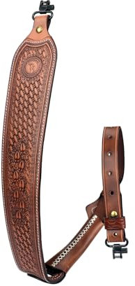 TOURBON Gewehrschlinge aus Rindsleder, gepolstert, für Jagd, für die Jagd, mit Tragegurt und Drehgelenk