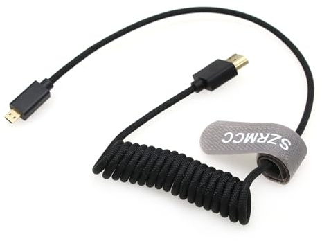 SZRMCC 8K 2.1 Micro HDMI auf HDMI High Speed Spiralkabel Geflochtenes Kabel für Go-Pro Hero 3/4 Canon EOS M5 Sony A6000 A7III RX10 Nikon B500 Z6 Raspberry Pi 4 Atomos Ninja 2 Monitor