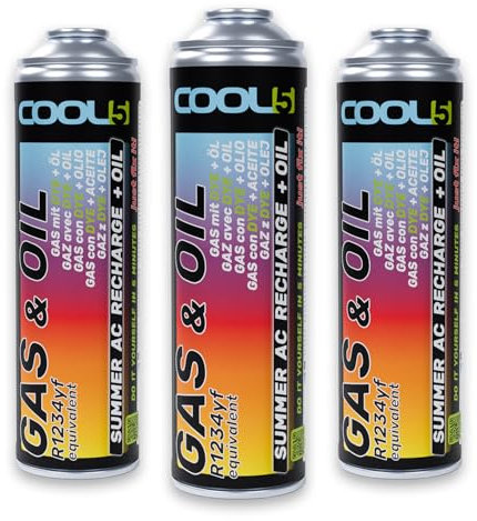 Cool5 Summer AC Recharge + aceite – Refrigerante con aceite – Gas de repuesto para aire acondicionado coche – Kit de recarga de aire acondicionado para coche – Aire acondicionado refrigerante, gas de