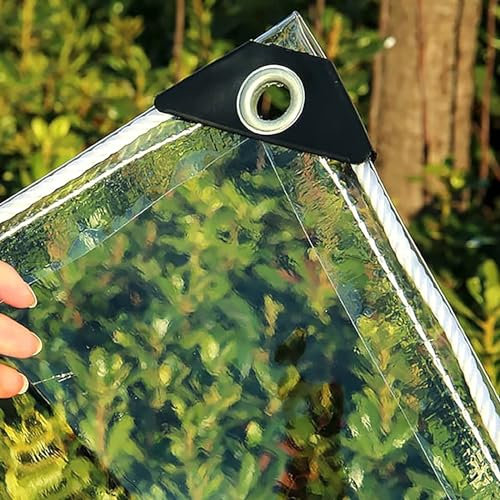 Lona transparente resistente al agua con ojales para el hogar, jardín, uso al aire libre, resistente al viento, camping, lona de suelo de 2,6 m x 5,6 m