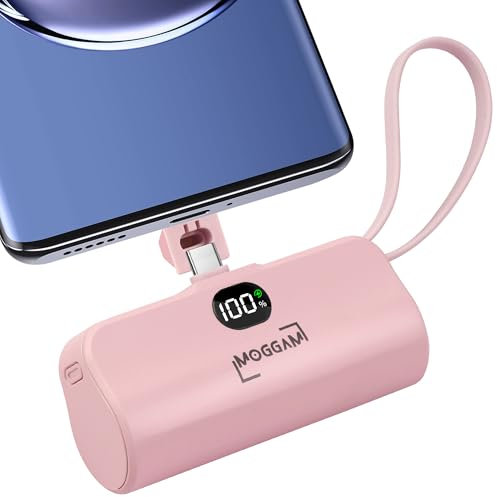 MOGGAM Mini Bateria Externa iPhone Portátil - Compatible con 16/15/14/14/13 y Más - Bateria Portatil iPhone 2 en 1 de 5000mAh - Cargador Portatil iPhone y Smartphone - Power Bank tamaño de Bolsillo