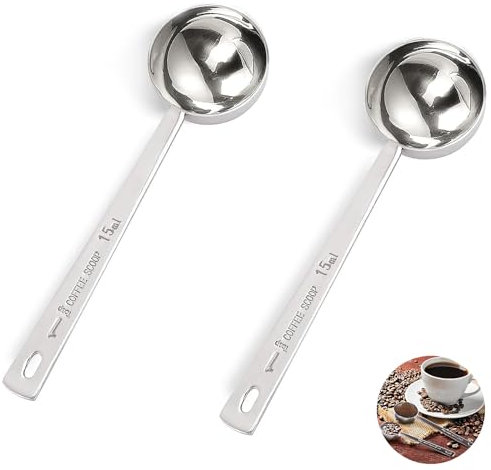 2 Pieces Long Handle Tablespoon Measuring Spoon, 15ml Coffee Scoop, Stainless Steel Table Spoons Measure, for Ground Coffee and Beans,Powder Baking Measuring Tool, Kitchen Cooking Tool