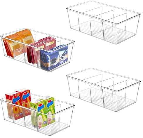 Kühlschrank Organizer - Aufbewahrungsbox Küche - Schubladen Organizer mit 4 Fächern - Stapelbarer Lebensmittel Organizer 4 Stück, Schrank Organizer für Teebeutel, Snacks, Gewürze, Küchenorganisation