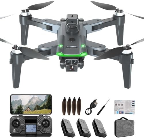 HYTOBP S166 Drone avec caméra 4K professionnel, GPS Drones avec 3 caméras/batteries, quadricoptère FPV RC avec moteur sans balais, retour automatique, retour batterie faible, Follow me, moins de 249 g