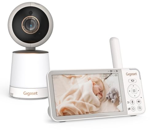 Gigaset Baby 500 Video Baby Monitor, Schermo 5 Pollici, Cream White/Bronze | Trasmissione video HD, tecnologia FHSS, modalità notturna, [Versione Italiana]