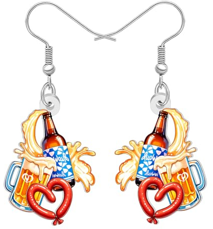 RAIDIN Acryl Cute Oktoberfest Ohrringe Hängend Bier Geschenke für Bierliebhaber, Deutsch Bayerischen Stil Trachten Outfits Schmuck Zubehör für Damen Mädchen, Brezeln Zwerg Panda Design