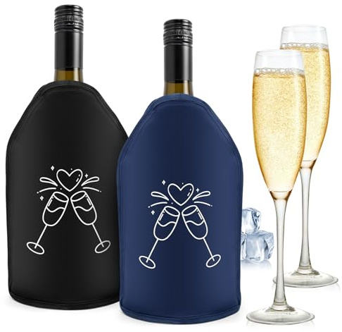 2 Stück Weinkühler Manschette Isolierend, Kühlmanschette Wein Flexibel, Waschbar Flaschenkühler für Unterwegs, Glycerin-Kühlgel Sektkühler, Weinflaschenkühler für Wein Sekt Champagner,Blau und Schwarz