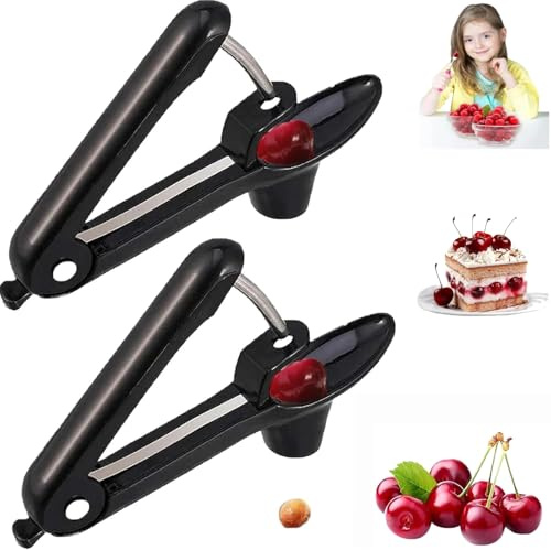 2 Piezas Deshuesador de Cerezas, Descorazonador de Cerezas | Descorazonador de Cerezas de Acero Inoxidable Quita Huesos de Cerezas para Frutas, Cerezas, Bayas (Negras)