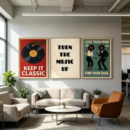JORCEDI 3er Poster Set, Musik Wandposter Retro | Vintage Schallplatten Wandbilder ohne Rahmen | Soul Jazz Motiv mit Sprüchen | Premium Kunstdruck für Wohnzimmer & Musikstudio (40 x 50 cm)