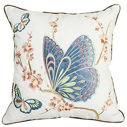 ZUODU Sofa Home Decor Blue Butterfly Pillow Case 18 x 18 Inches Cushion Covers Embroidered Cushion Decorative 45 x 45 CM