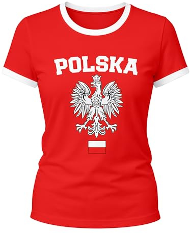 MoonWorks Damen WM-Shirt WM Polska Polen Poland Flagge World Cup Weißer Adler WM 2018 rot-weiß-schwarz L