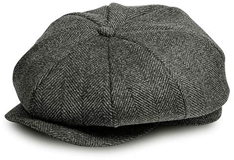 Schirmmütze Herren Gatsby Flatcap, Ballonmütze Tellermütze Newsboy Hut Baker Boy Mütze 8-Panel Schiebermützen Shelby Schirmmützen Grau Für Sommer/Winter Einstellbare Größe