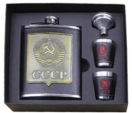 Zonster 8 oz Acero Inoxidable Alcohol Cadera de Bolsillo Frascos Whisky Botella de Vino Embudo Tazas Kits de Botella CCCP Grabado Recipiente de Alcohol con Caja Gentlemans Regalo