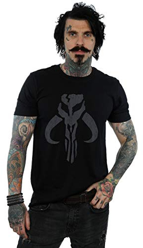 Star Wars Men's The Mandalorian Banther Skull T-Shirt Black Medium