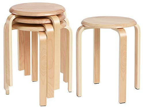 IBUYKE 4er Set Esszimmerhocker, Holzstapelstuhl mit Rutschfester Matte, Stapelhocker für Klassenzimmer, Ihrer Küche, Ihrem Speise- oder Home-Pub-Bereich Natur RF-752-4