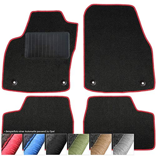 moto-MOLTICO Fußmatten Auto - Velours Autoteppiche passend für Opel Astra J (2009-2015) - 4-teiliges Set - Schwarze Automatten mit Roten Ziernähten
