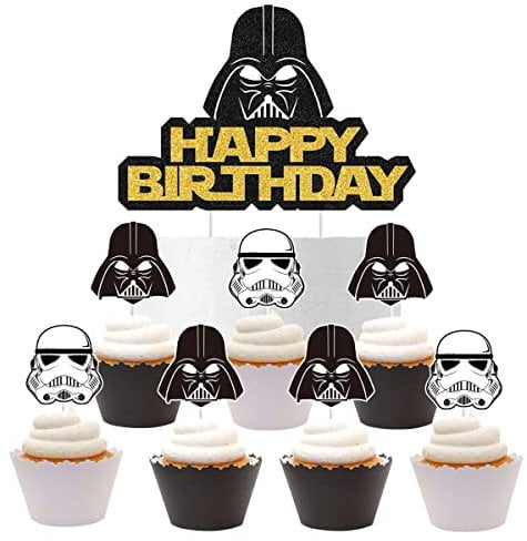 25 Darth Vader Cake Topper Cupcake Toppers Cake Decorations Set for Star Wars Birthday Party Supplies Decorations