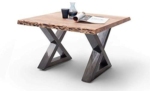 Möbel-Store24 Couchtisch Wohnzimmertisch Baumkante Akazie-massiv X-Form quadratisch Natur lackiert 75 cm Cartagen M58016XGN