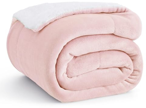 Bedsure Sherpa Fleece Throw Blanket - Throws For Sofas, Pink, 130x150cm | Sherpa Blanket, Fluffy, Super Soft, Cosy, Fleece Sofa Throw, Thick and Warm, Family and Pets, Home Decor