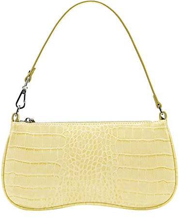 JW PEI Sac à bandoulière des années 90 pour femme - En cuir végétalien - Crocodile - Sac à main classique, jaune clair, S