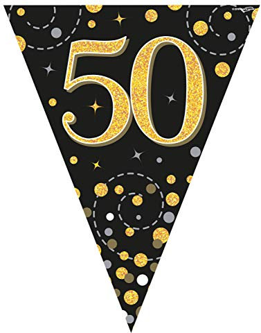 50th Birthday Black And Gold Birthday Party Flag Banner Bunting Age 50