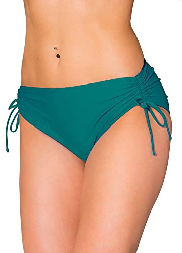 Aquarti Bikinihose Damen mit Raffung, Smaragdgrün, 38