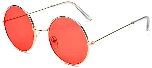 ALWAYSUV Runde kleine flache Sonnenbrille Retro Circle Vintage Metal Hippie-Brille Red