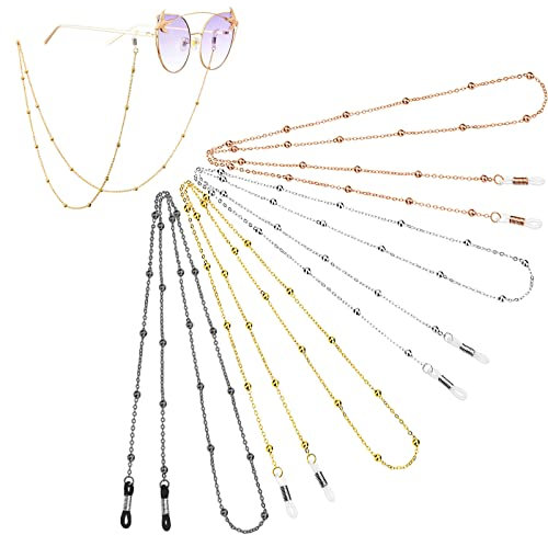 Ellxen 4pcs Brillenkette Brillenband Sonnenbrillenkette Brillenhalter Damen Lesebrillen Brillenbänder Brillenhalskabel in Ketten Brillen Cord Hals Schnur Gläser Band Brille Cords für Damen