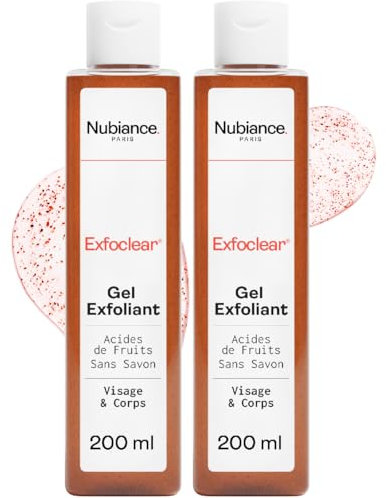 NUBIANCE - Exfoclear® Exfoliant Visage Et Corps 2x200ml - Gommage Visage Et Gommage Corps Aux Acides De Fruits. Gel Nettoyant Visage Peau Grasse Ou Seche Anti Point Noir. Body Scrub.