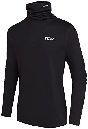 TCA Boys' Warm Up Long Sleeve Training Workout Funnel Neck Thermal Running Top with Thumbholes - Black Stealth,6-8 Years