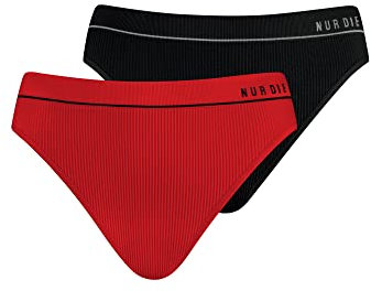 Nur Die 2er Pack Retro Slip Mehrfarbig sportlich Unterhosen aus Baumwolle Unterwäsche Damen, rot/schwarz, S