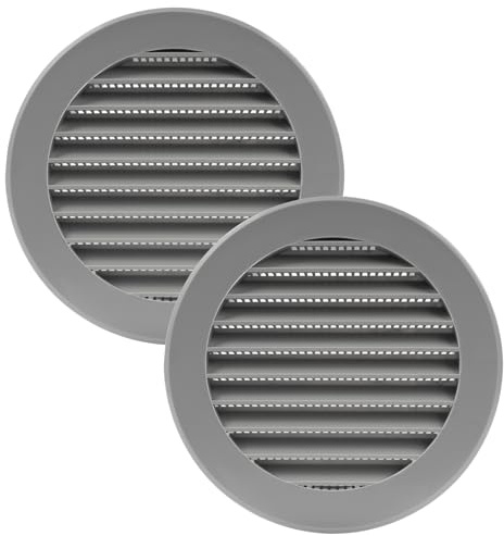 Vent Systems 10 cm/100 mm 2 Stück Grau Schwarz Soffiten-Abdeckung – runde Lüftungsschlitze – Grillabdeckung – eingebauter Insektenschutz – HVAC-Lüftungsöffnungen für Badezimmer, Heimbüro, Küche