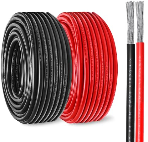 Kimbluth Cavo in rame stagnato per barche, calibro 8, standard USA, senza ossigeno, per altoparlanti per barche automobilistiche, barche, solari, esterni (calibro 8, 3 m, rosso + 3 m, nero)