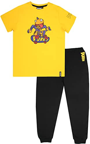 Fortnite - Pyjama pour Enfant - Noir et Blanc - Motif Skull Trooper - 100% Coton - Produit Officiel, Noir/Jaune - Burger, 15 Ans