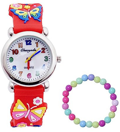 MUXIJIA Kinder Uhren für Mädchen ab 3-10 Jahre, Analog Quarz Armbanduhr Jungen Uhr Mädchen Uhr, 3D Cartoon Mädchenuhr Silikon Uhrenarmband Kinderuhr (Rot)