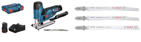 Scie Sauteuse GST 12V-70 2x3,0 Ah LB + Kit de 3x lames de scie sauteuse Expert 'Hardwood 2-Side Clean' (pour Comptoir de cuisine, Panneaux plastifiés, Longueur 117 mm, Accessoire Scie sauteuse)