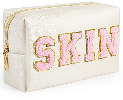 Buchstabentasche für Kosmetikartikel, Kosmetiktasche aus synthetischem Leder mit Skin Chenille-Buchstaben für Geldbörse, Wickeltasche, Reisen