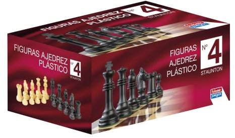 Falomir - Set Completo 32 Figuras de Plástico Staunton nº 4 | Accesorio para Juegos de Mesa | Diversión Clásica en Caja de Cartón | Tamaño Ideal para Tableros de 40cm | (Edad +6)