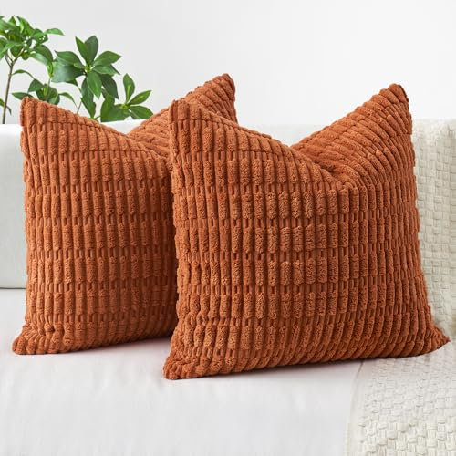 MIULEE 2er Set 50x50 cm Kordsamt Kissenbezüge Moderne Kissenhüllen Dekorative Sofakissen Dekokissen Weicher Zierkissenbezug für Wohnzimmer Sofa Schlafzimmer Boho Dekor Karamell