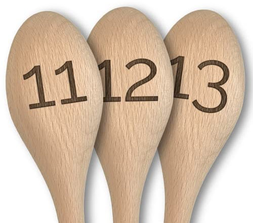 Set of 10 Engraved Wooden Spoons, Rustic Table Number Markers and Order Tracking, Numbered 11-20, Great for Restaurants, Cafes, Weddings, Parties and Events (Numbers 11-20)